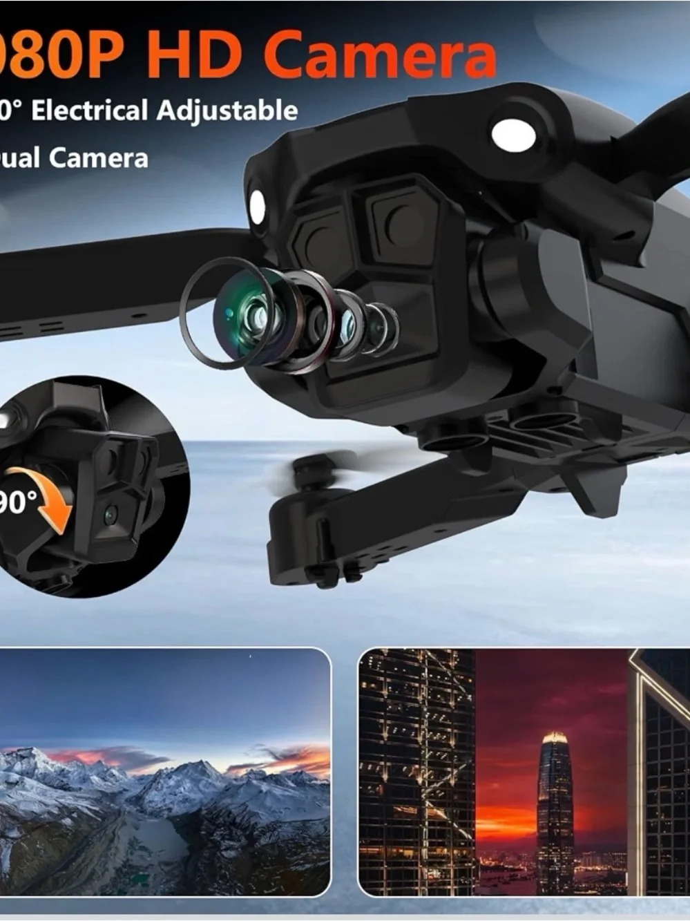 New Compact Black Drone with 1080P HD Camera and Smart Controller TD12pro LED sc